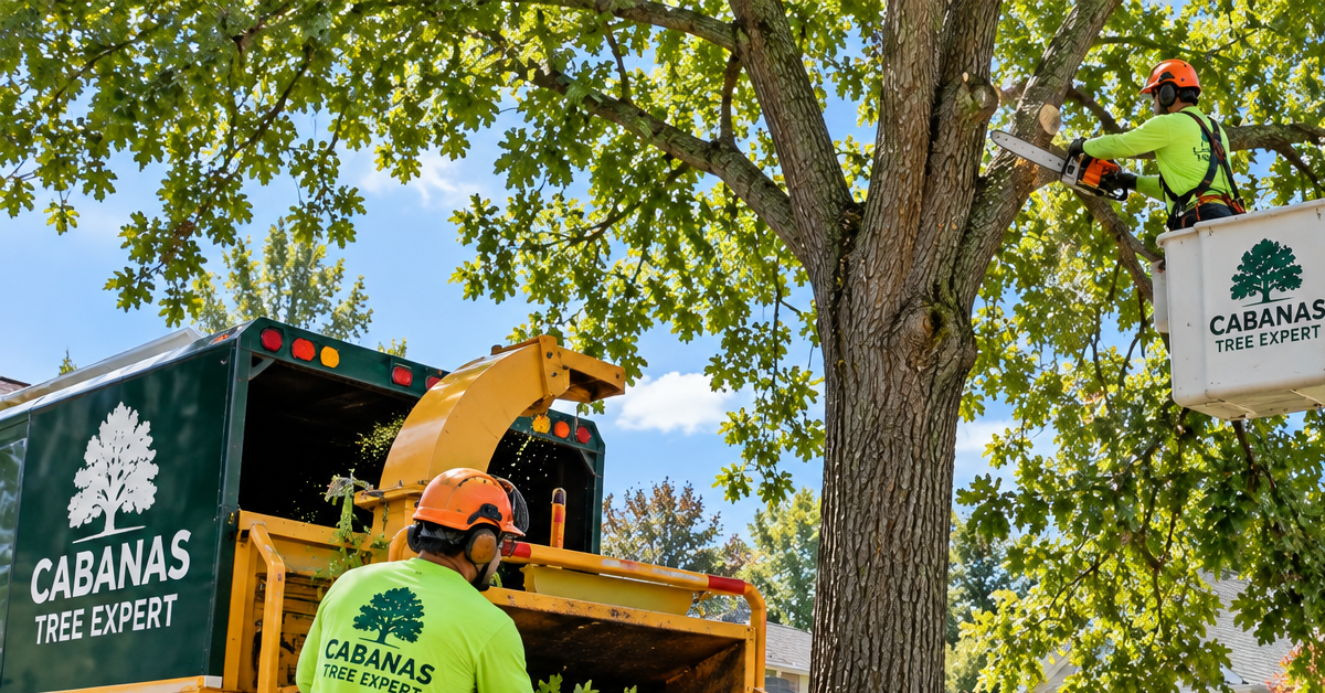 Cabanas Tree Expert crew trimming a tree in Montgomery County, PA